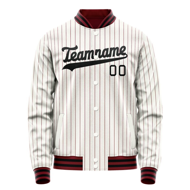 Custom White Red Red Pinstripe Varsity Letterman Jacket JA02240617JC485
