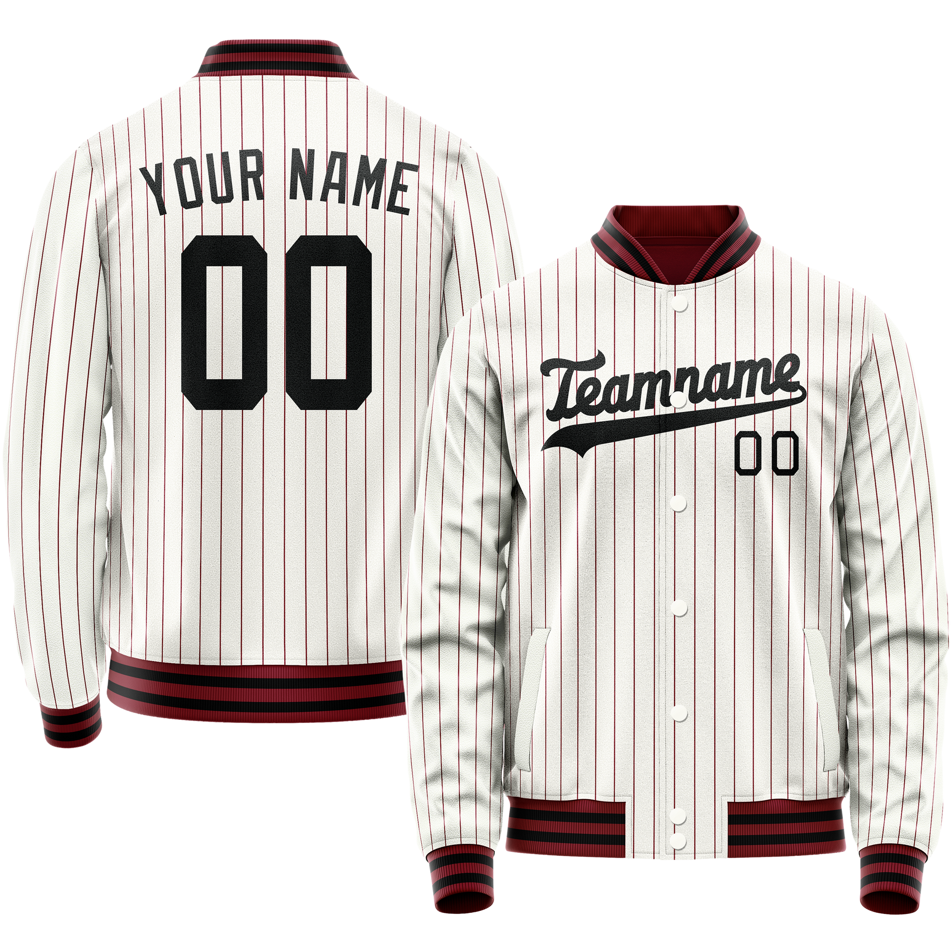 Custom White Red Red Pinstripe Varsity Letterman Jacket JA02240617JC485