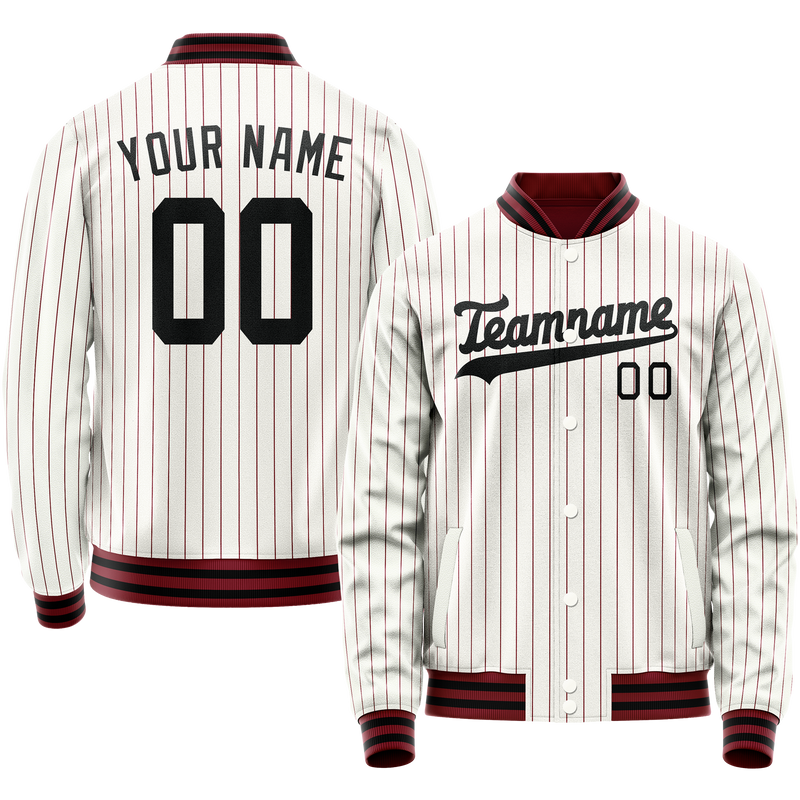 Custom White Red Red Pinstripe Varsity Letterman Jacket JA02240617JC485