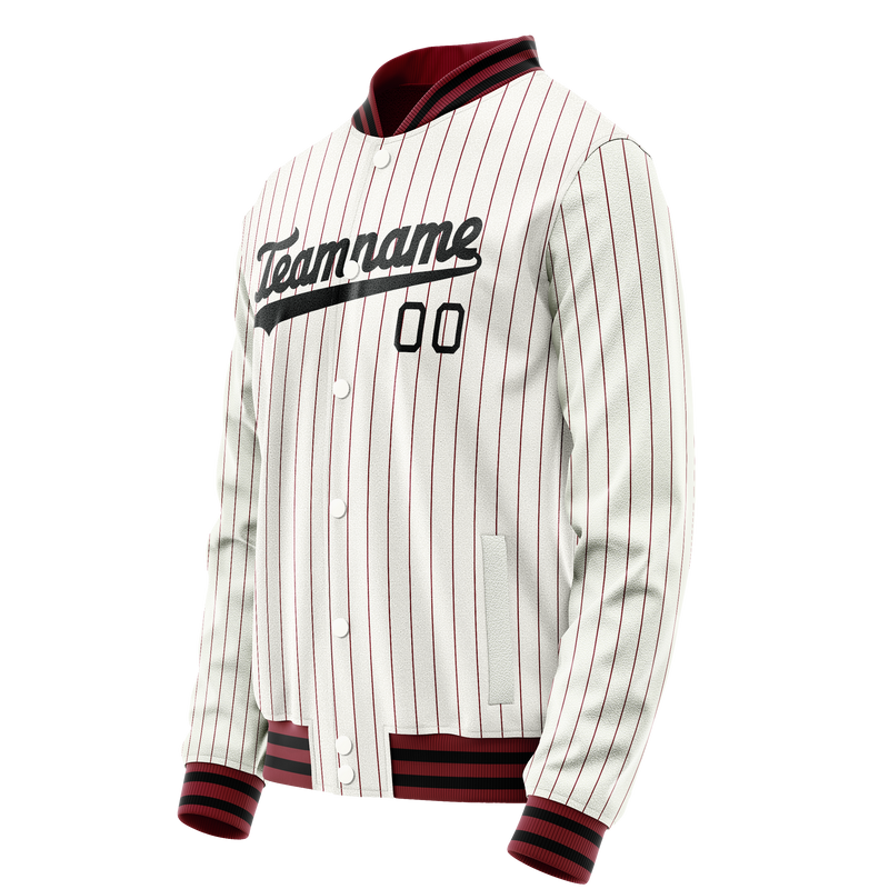 Custom White Red Red Pinstripe Varsity Letterman Jacket JA02240617JC485