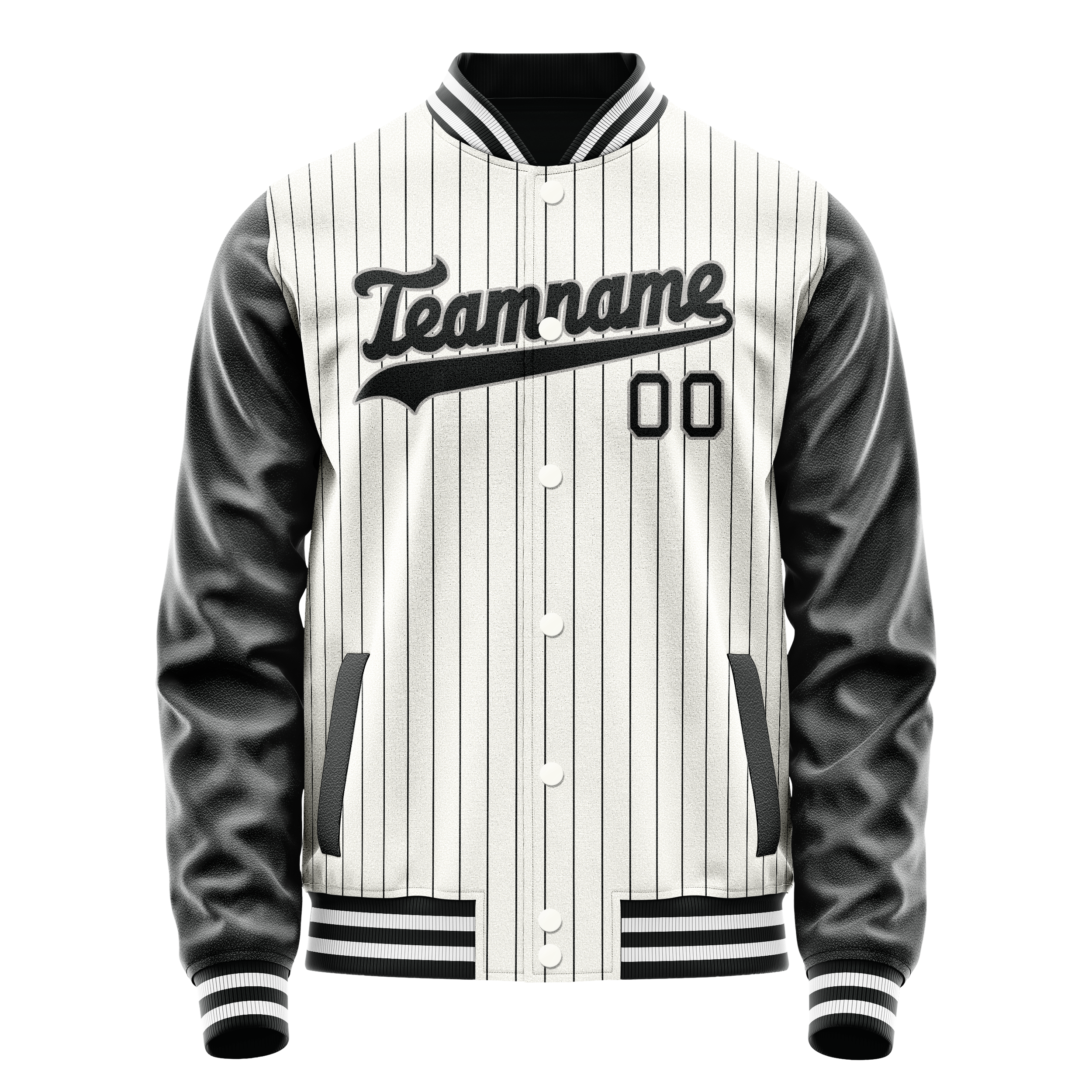 Custom White Black Gray Pinstripe Varsity Letterman Jacket JA02240617JC504