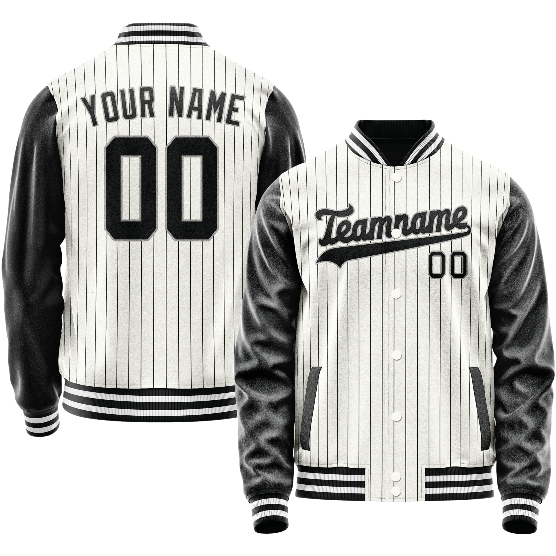 Custom White Black Gray Pinstripe Varsity Letterman Jacket JA02240617JC504