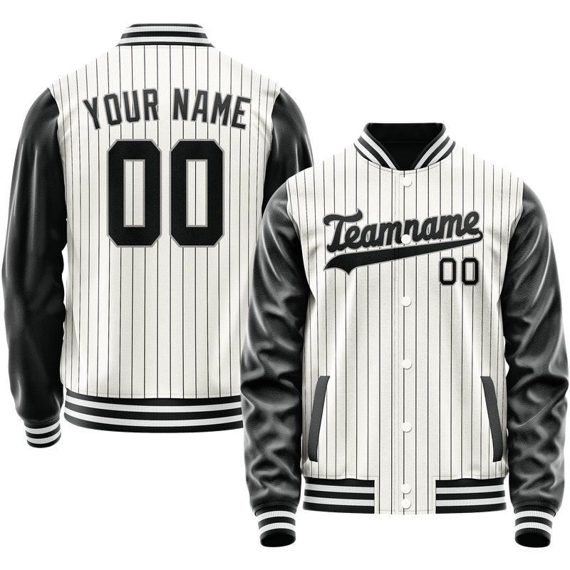 Custom White Black Gray Pinstripe Varsity Letterman Jacket JA02240617JC504