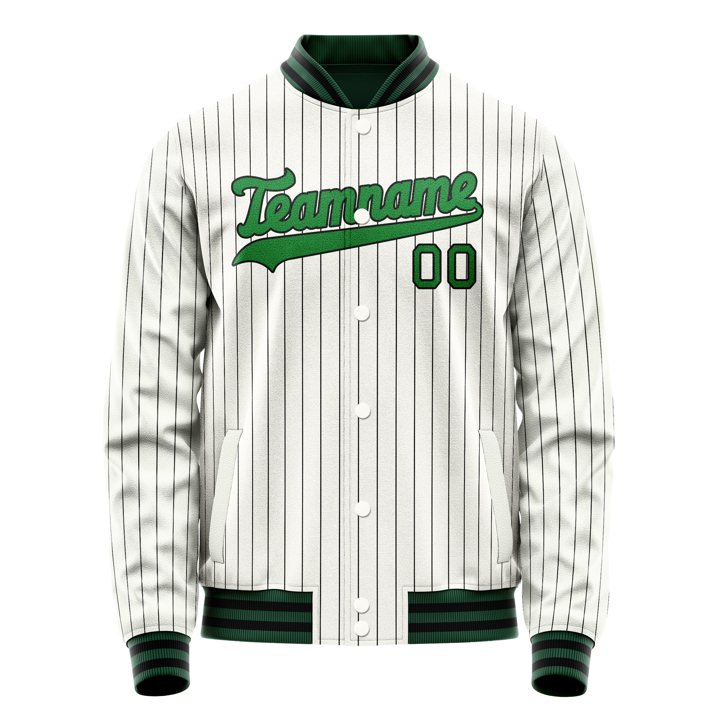 Custom White Neon-Green Black Pinstripe Varsity Letterman Jacket JA02240617JC500