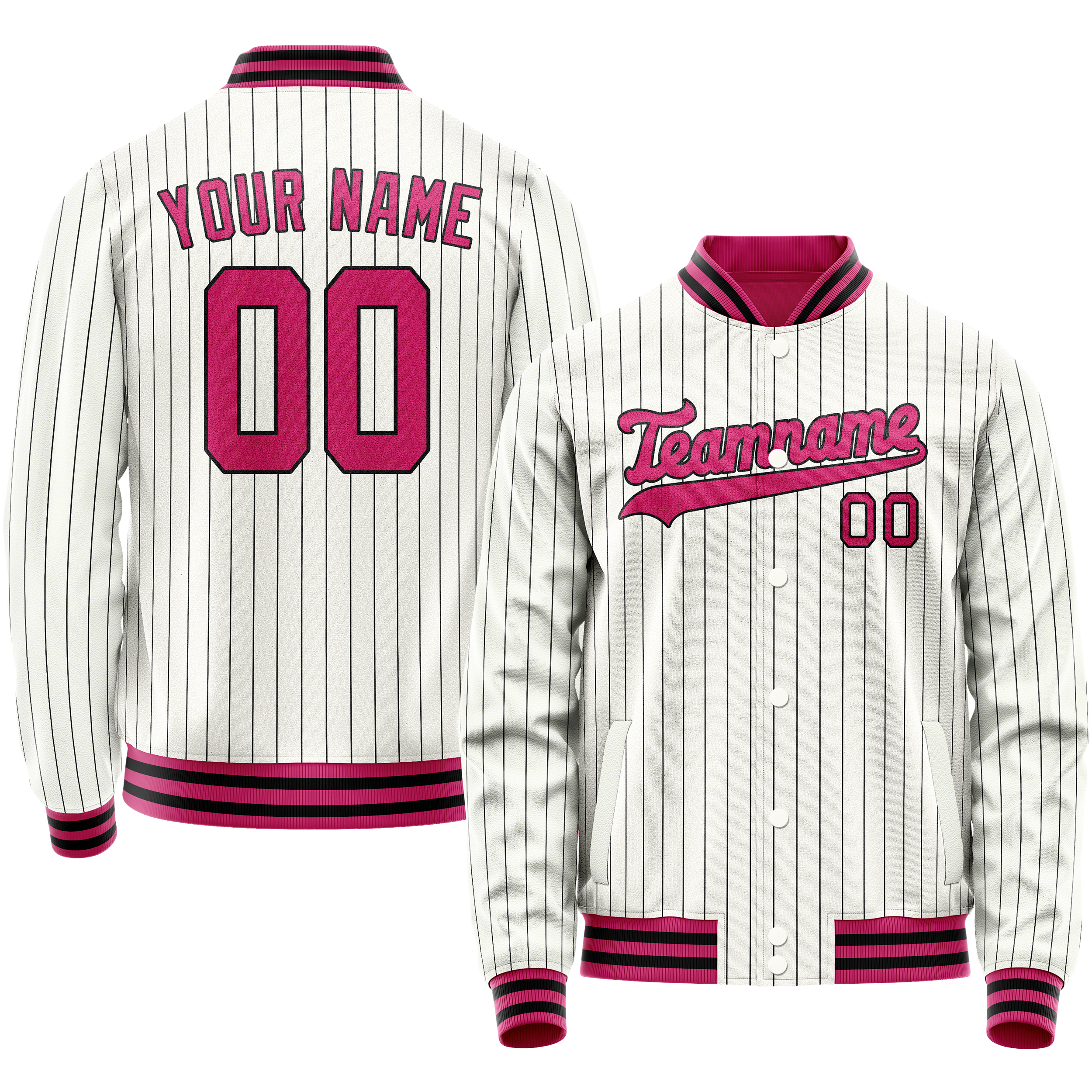 Custom White Red Black Pinstripe Varsity Letterman Jacket JA02240617JC495