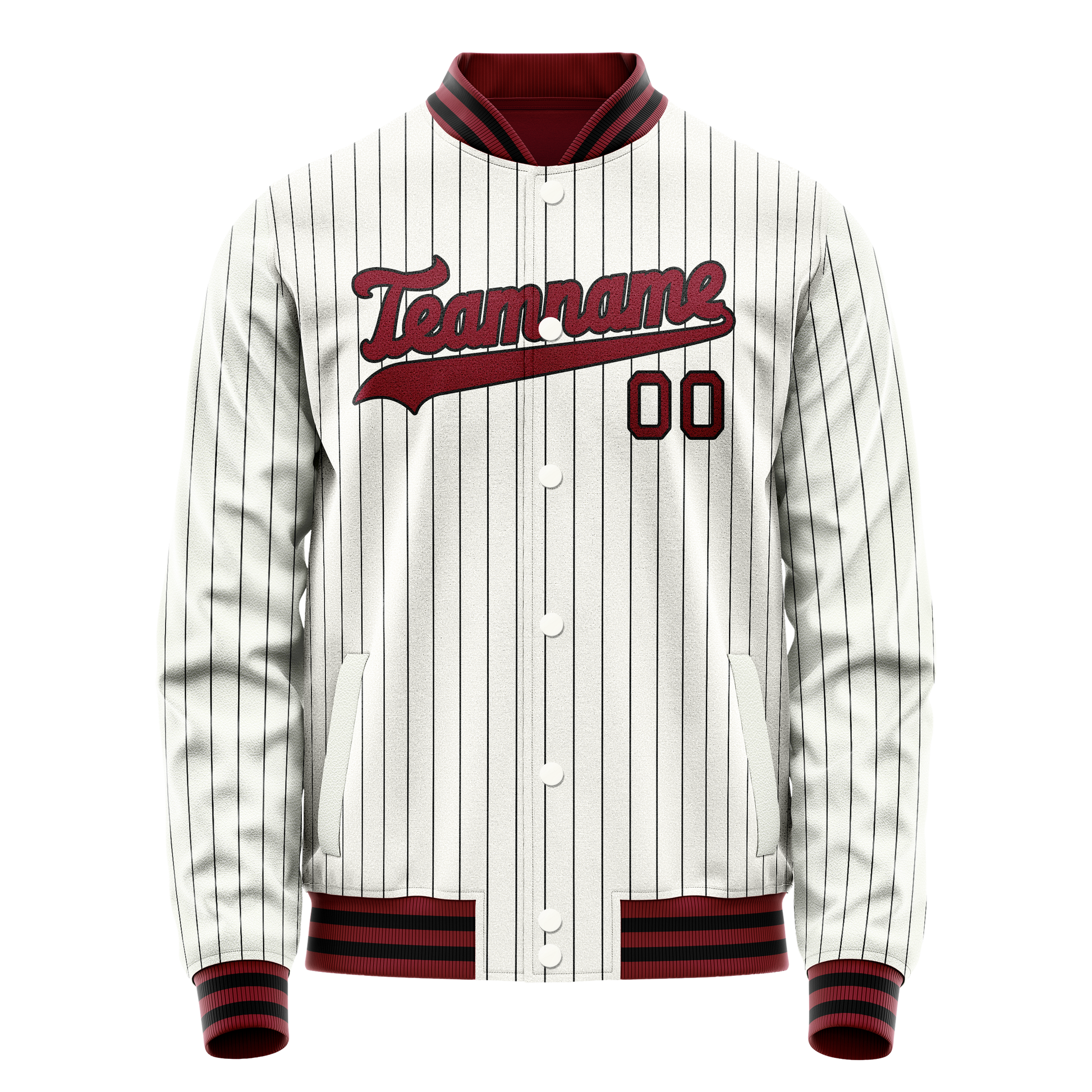 Custom White Red Black Pinstripe Varsity Letterman Jacket JA02240617JC482