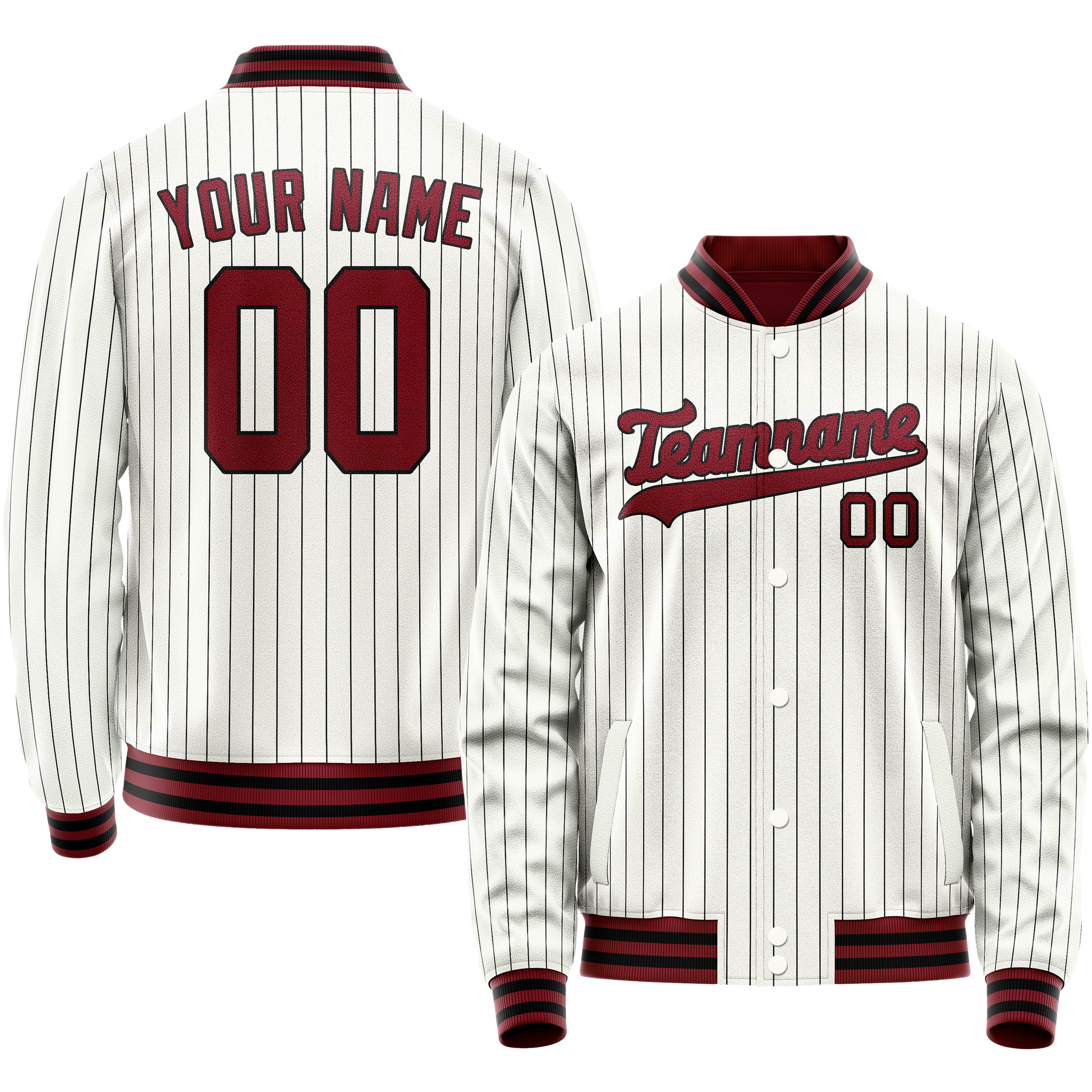 Custom White Red Black Pinstripe Varsity Letterman Jacket JA02240617JC482