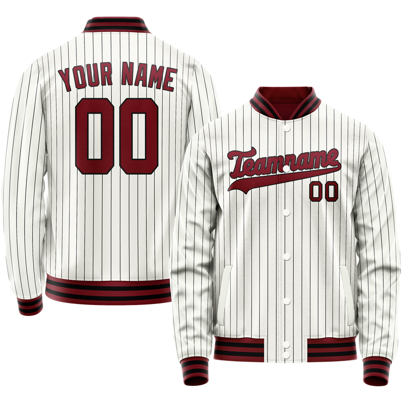 Custom White Red Black Pinstripe Varsity Letterman Jacket JA02240617JC482