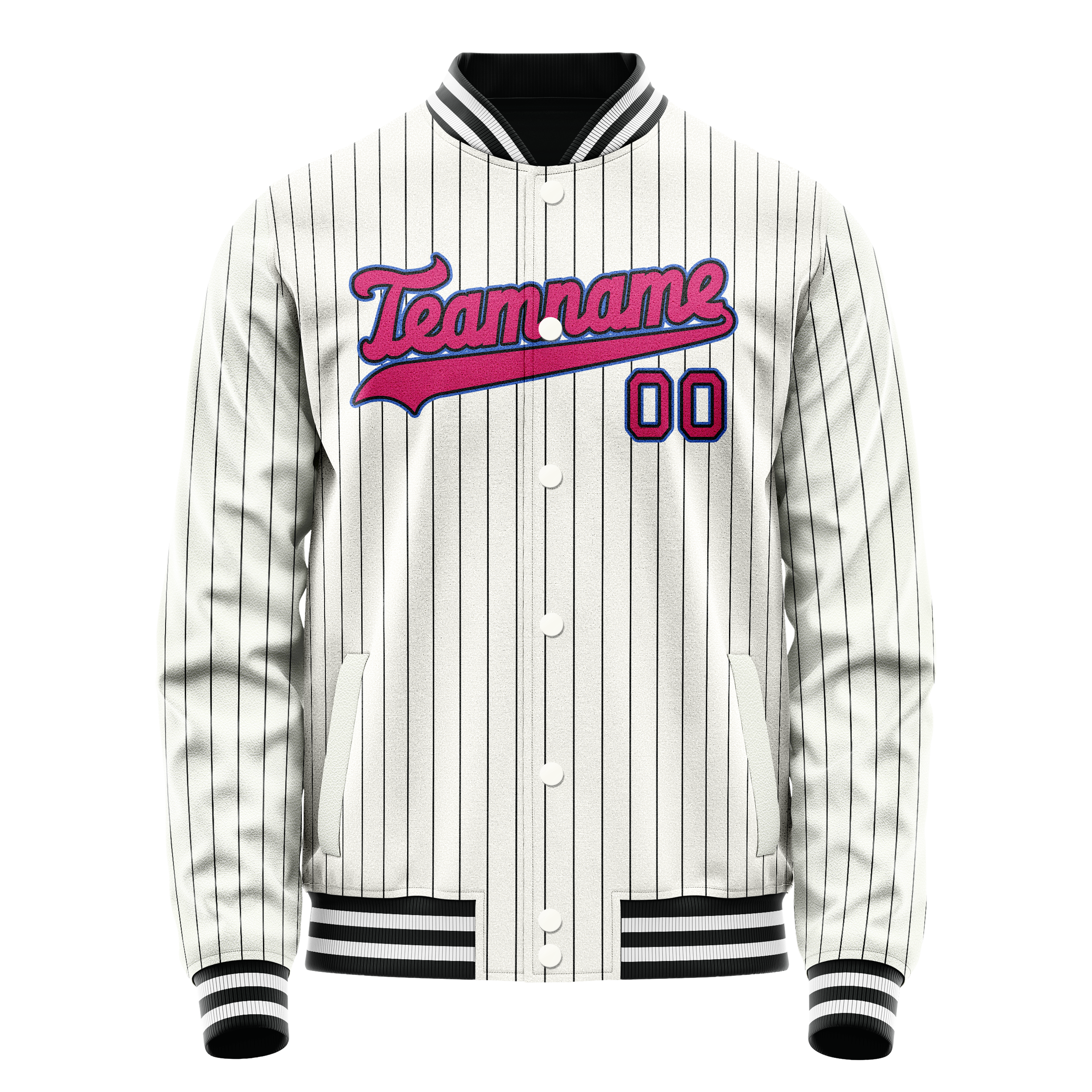 Custom White Pink Black Pinstripe Varsity Letterman Jacket JA02240617JC489