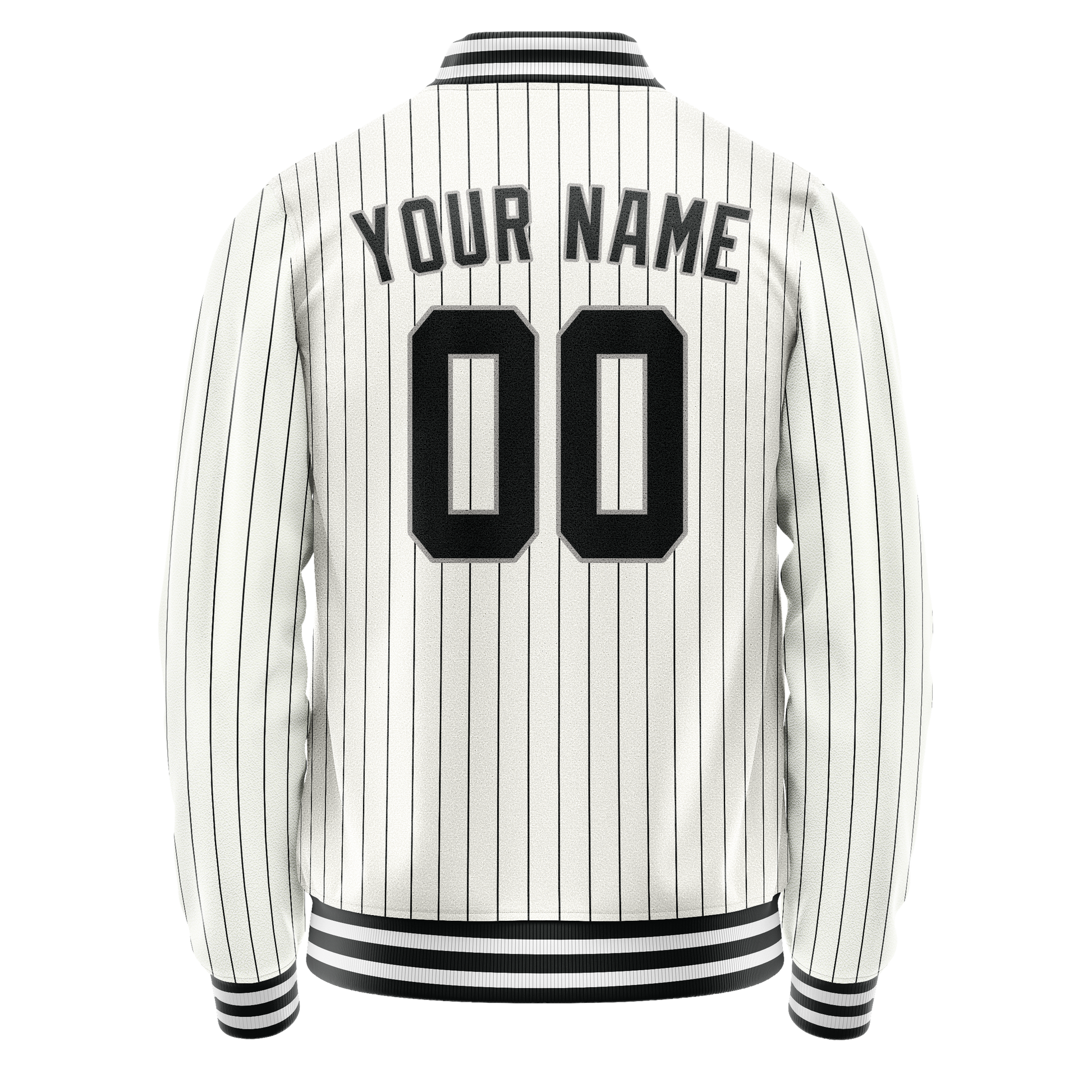 Custom White Black Black Pinstripe Varsity Letterman Jacket JA02240617JC502