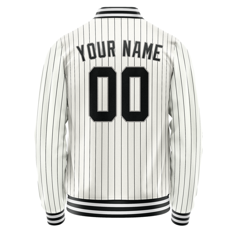 Custom White Black Black Pinstripe Varsity Letterman Jacket JA02240617JC502