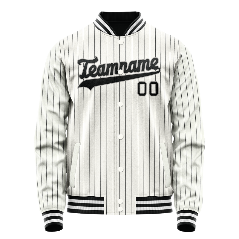 Custom White Black Black Pinstripe Varsity Letterman Jacket JA02240617JC502