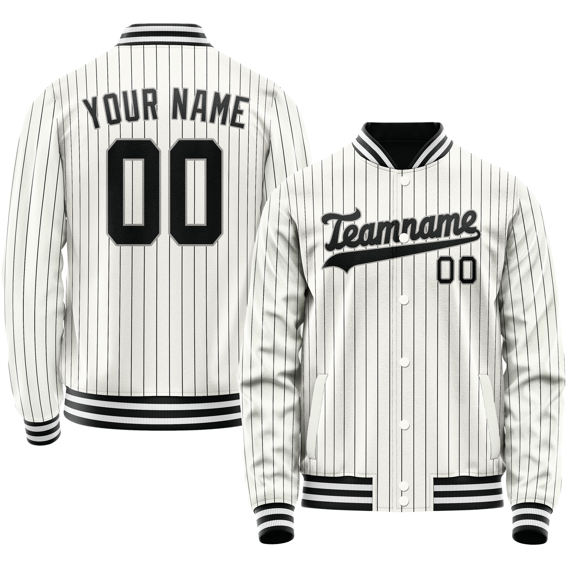 Custom White Black Black Pinstripe Varsity Letterman Jacket JA02240617JC502