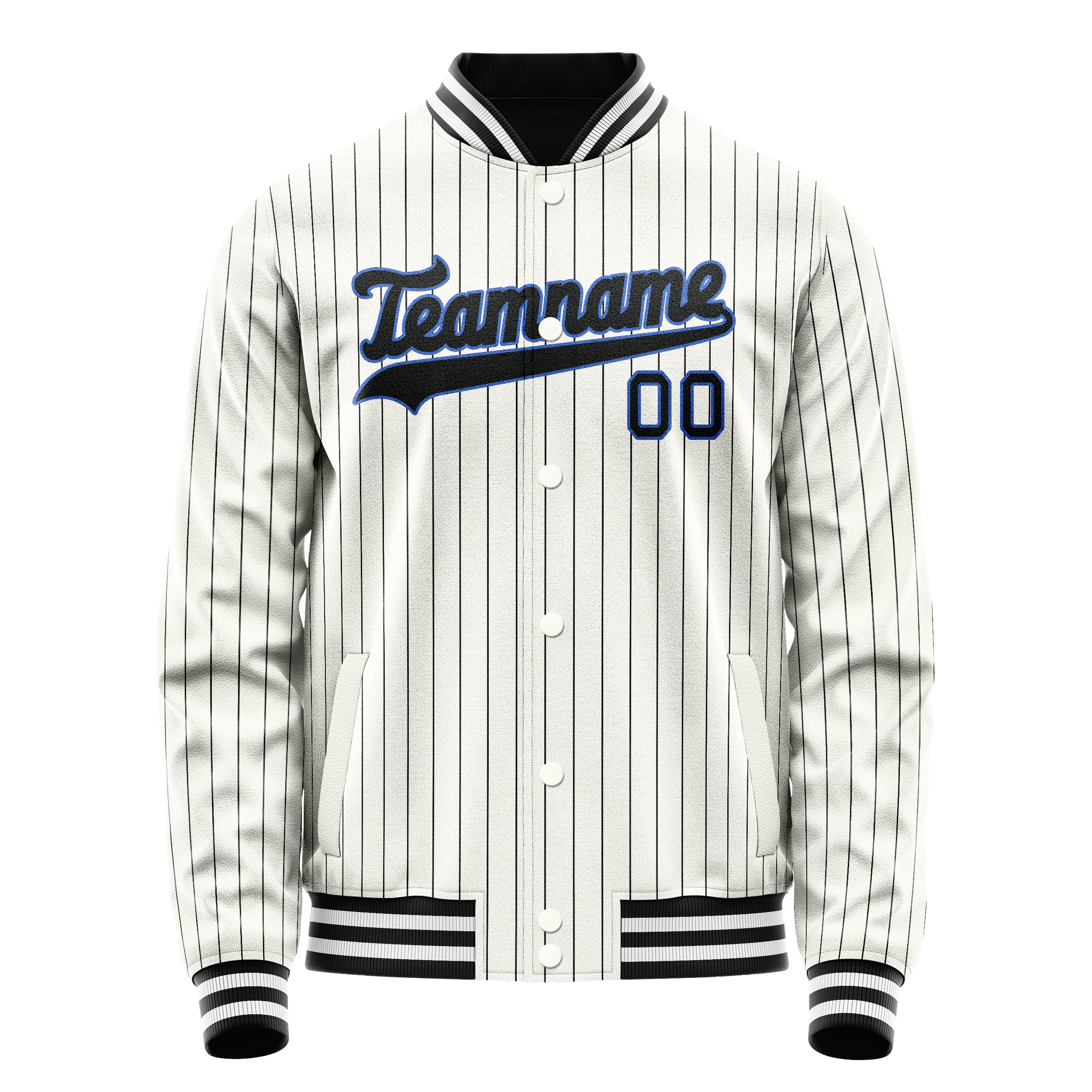 Custom White Navy Navy Pinstripe Varsity Letterman Jacket JA02240617JC506