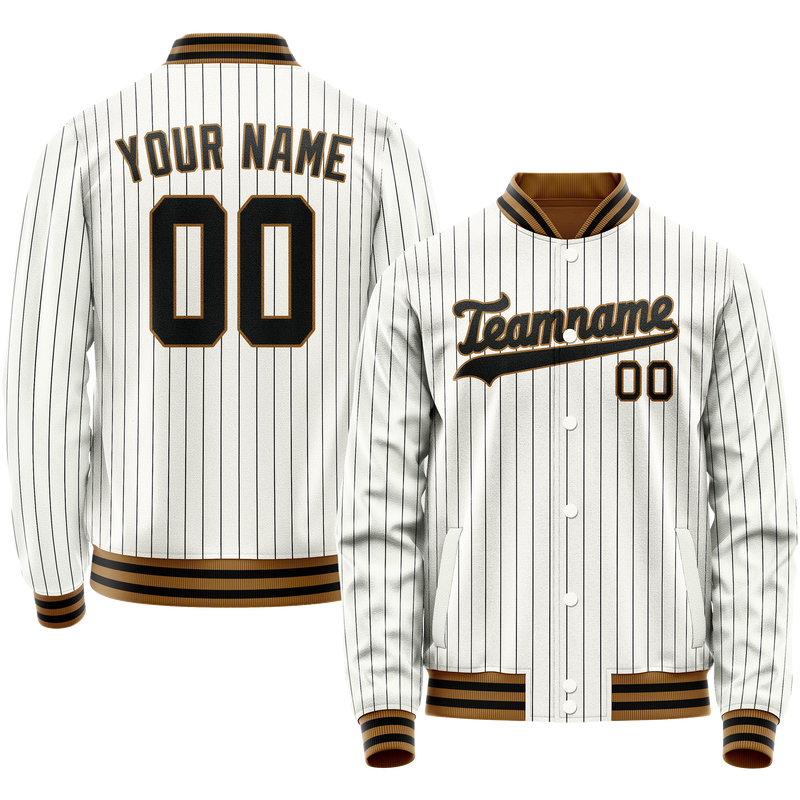 Custom White Black Black Pinstripe Varsity Letterman Jacket JA02240617JC481