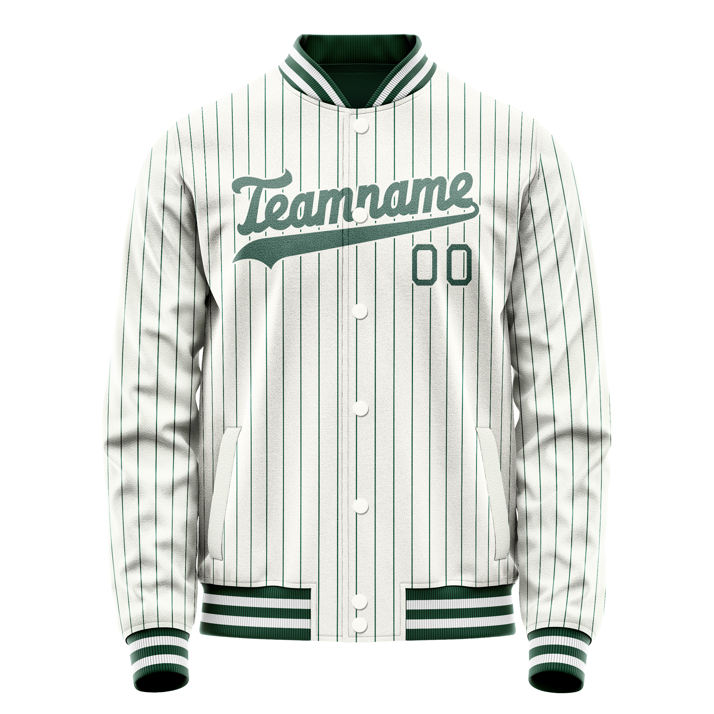 Custom White Teal Teal Pinstripe Varsity Letterman Jacket JA02240617JC486