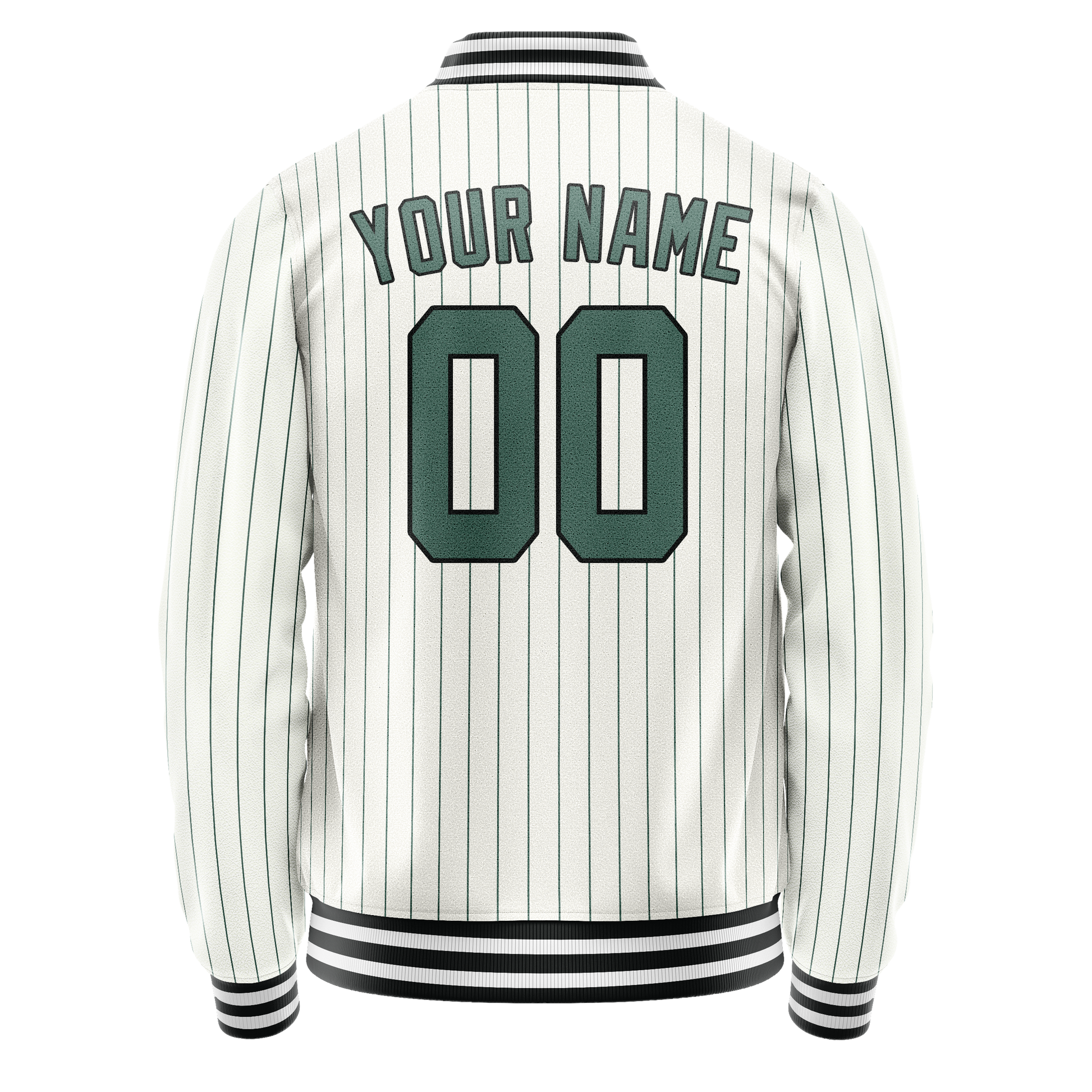 Custom White Teal Teal Pinstripe Varsity Letterman Jacket JA02240617JC480