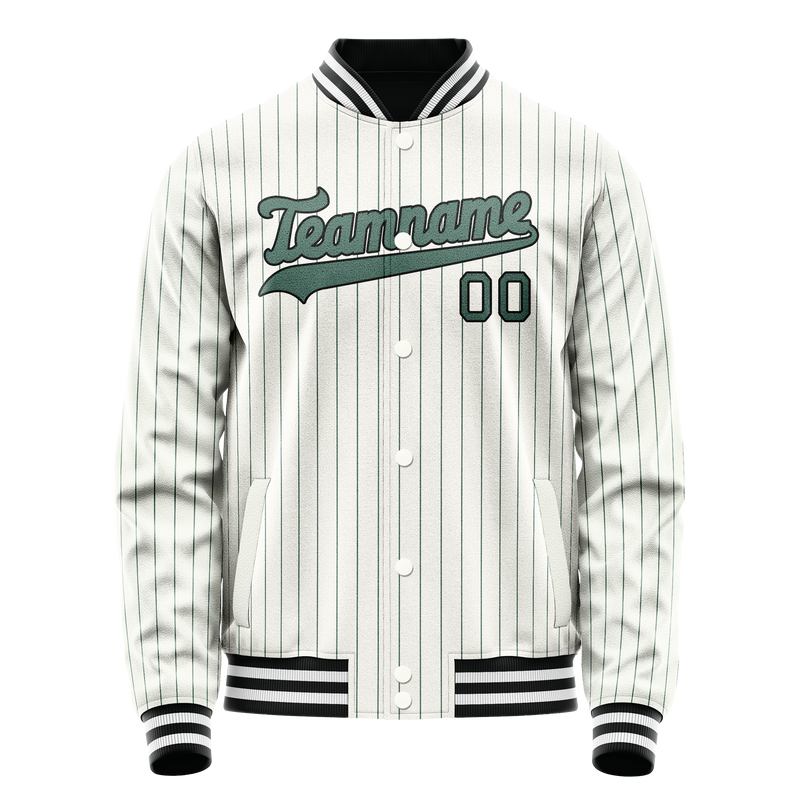 Custom White Teal Teal Pinstripe Varsity Letterman Jacket JA02240617JC480