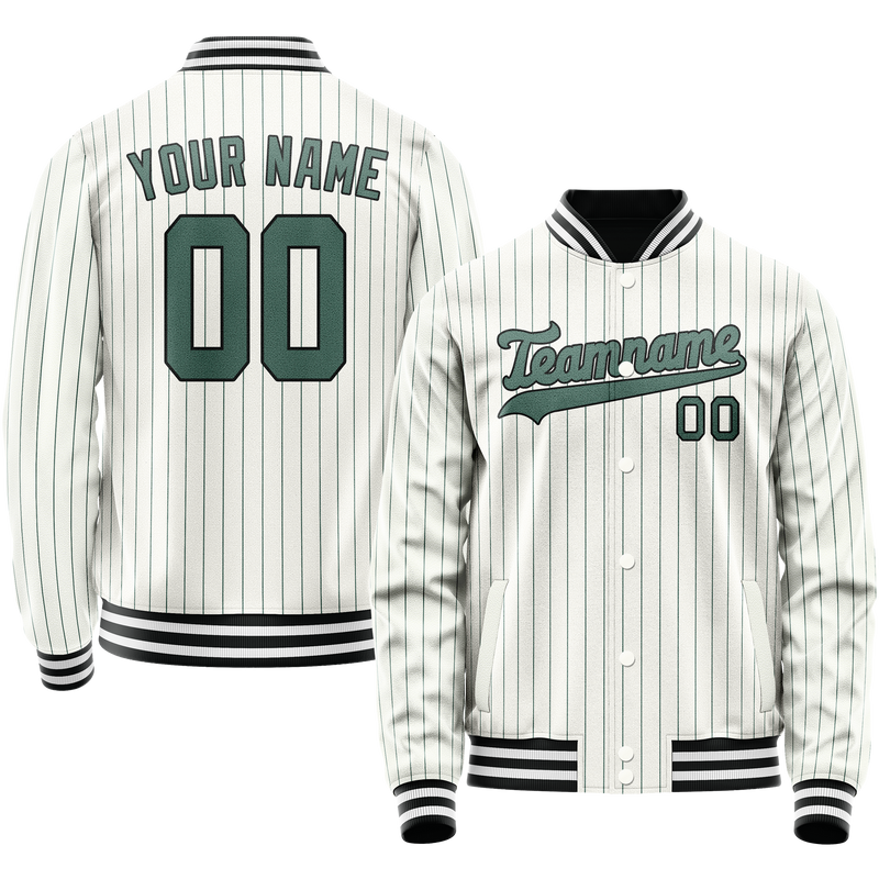 Custom White Teal Teal Pinstripe Varsity Letterman Jacket JA02240617JC480