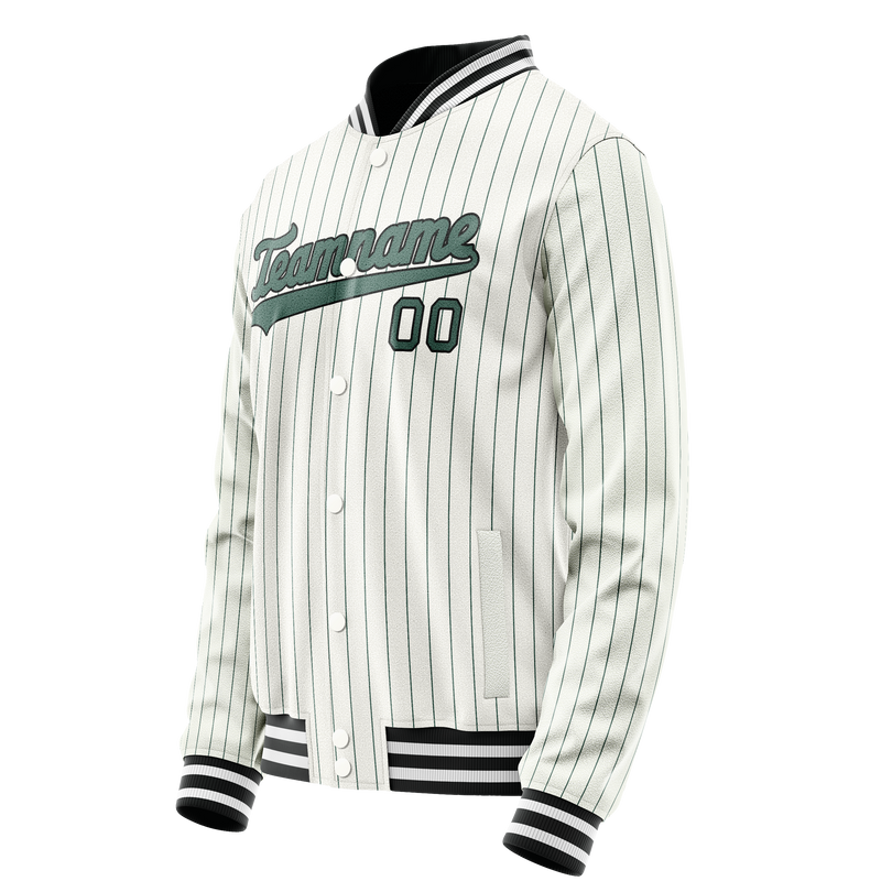 Custom White Teal Teal Pinstripe Varsity Letterman Jacket JA02240617JC480