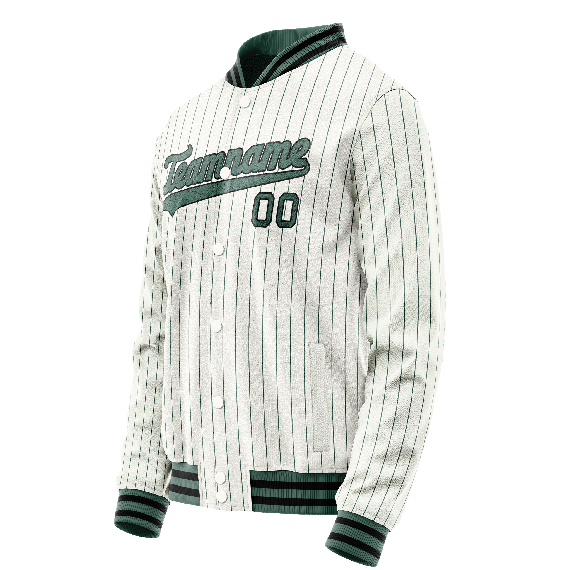 Custom White Teal Teal Pinstripe Varsity Letterman Jacket JA02240617JC497