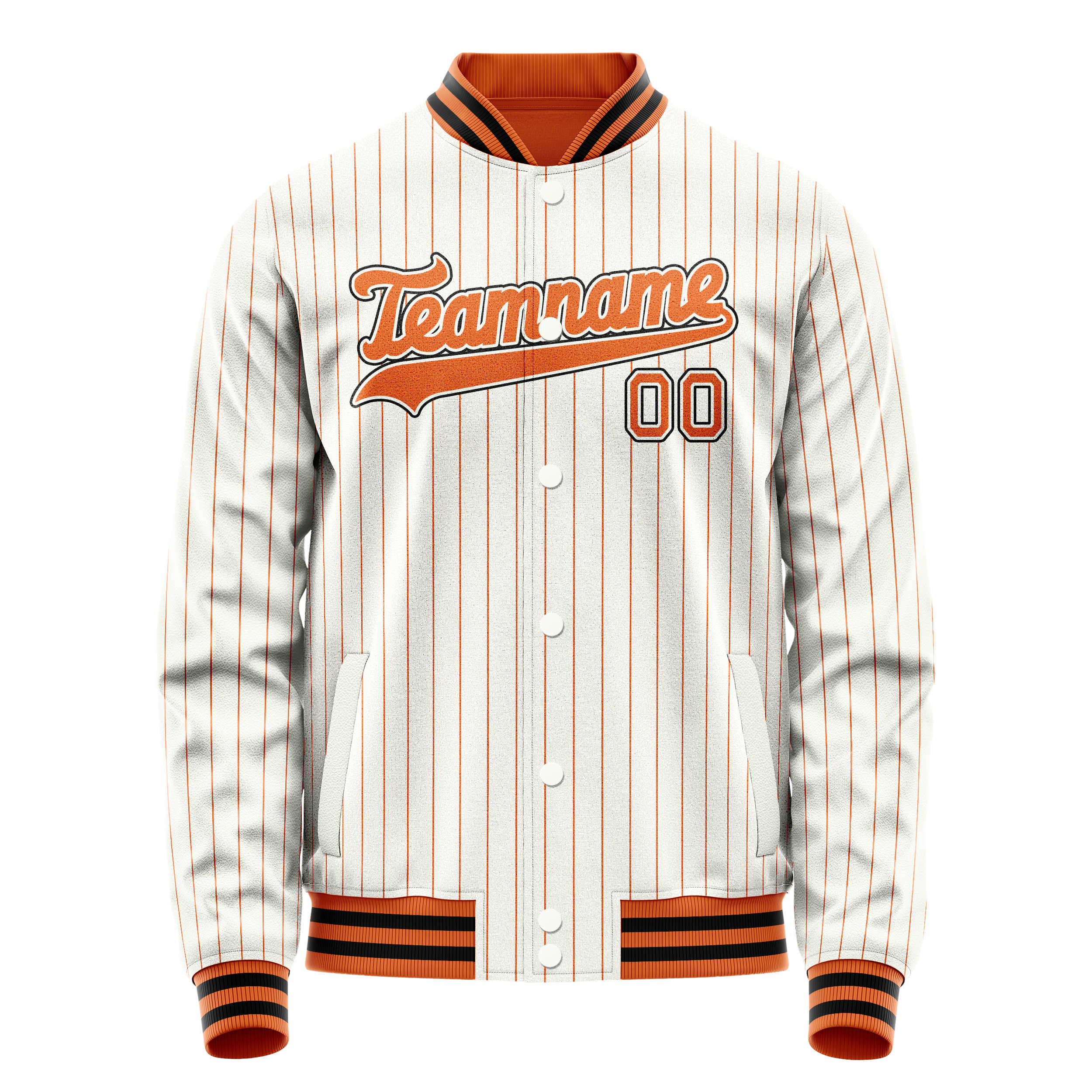 Custom White Orange Orange Pinstripe Varsity Letterman Jacket JA02240617JC483