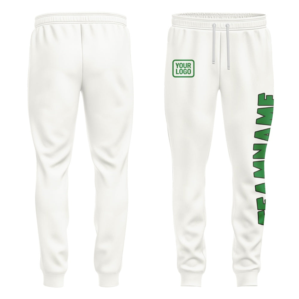 Custom White Emerald Green Pants