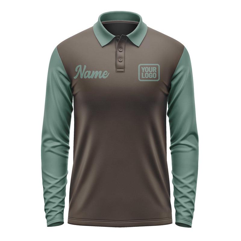 Custom Brown Blue Green Long Sleeve Polo Shirt Pl012727B127