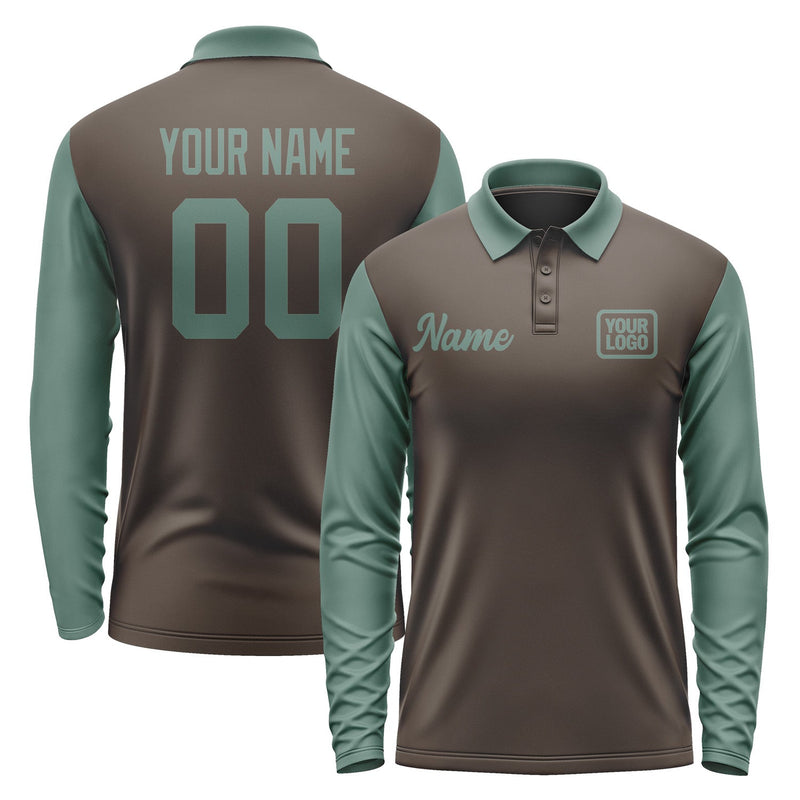Custom Brown Blue Green Long Sleeve Polo Shirt Pl012727B127