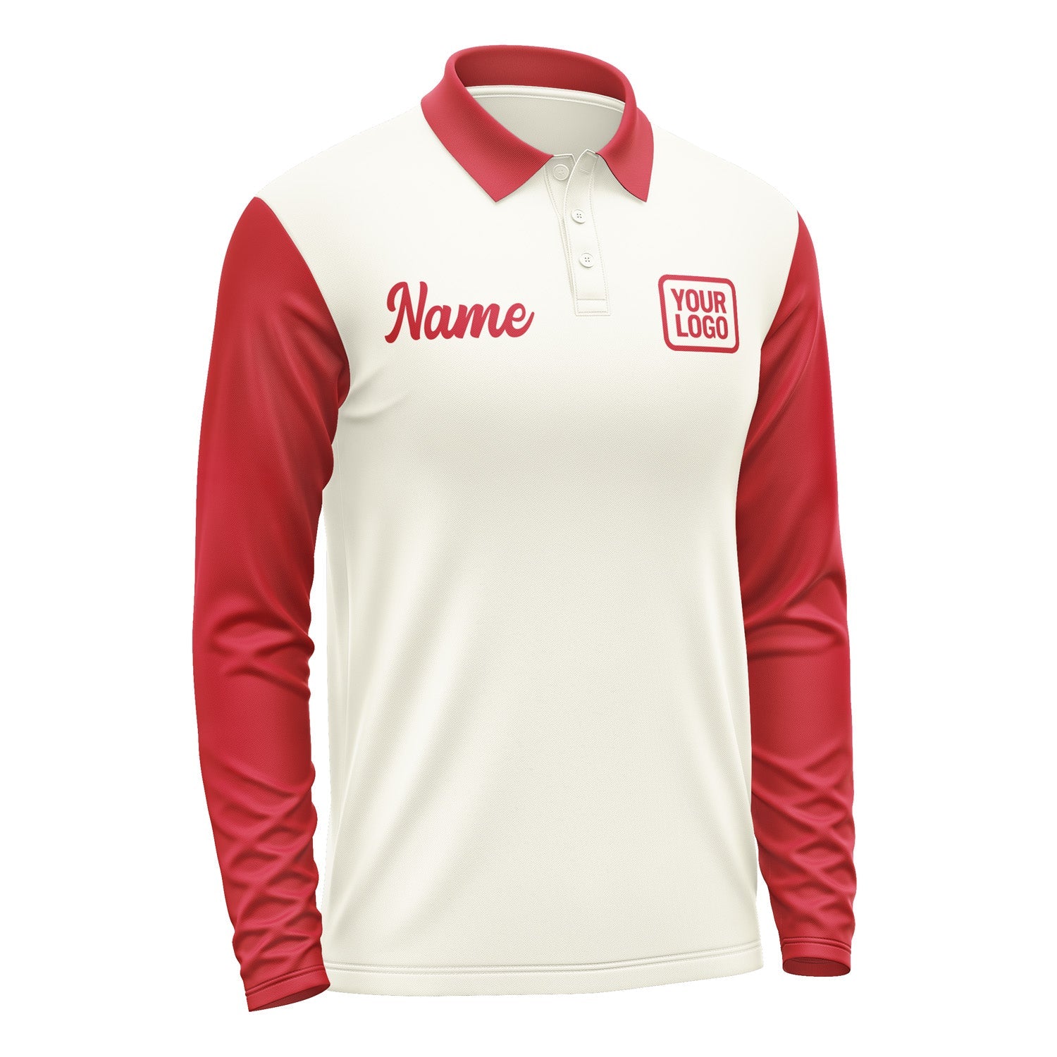 Custom Cream Red Long Sleeve Polo Shirt Pl031414B114