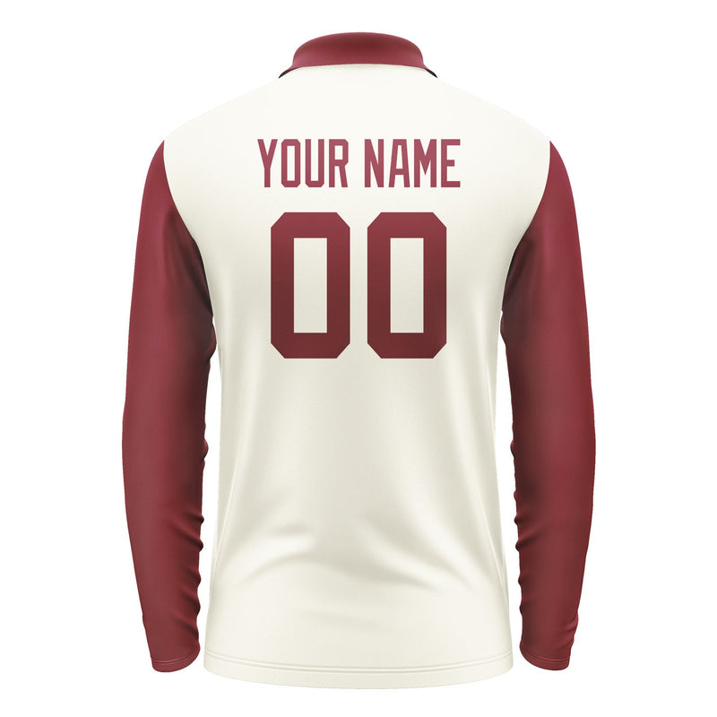 Custom Cream Crimson Red Long Sleeve Polo Shirt Pl031515B115