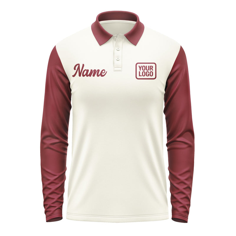 Custom Cream Crimson Red Long Sleeve Polo Shirt Pl031515B115