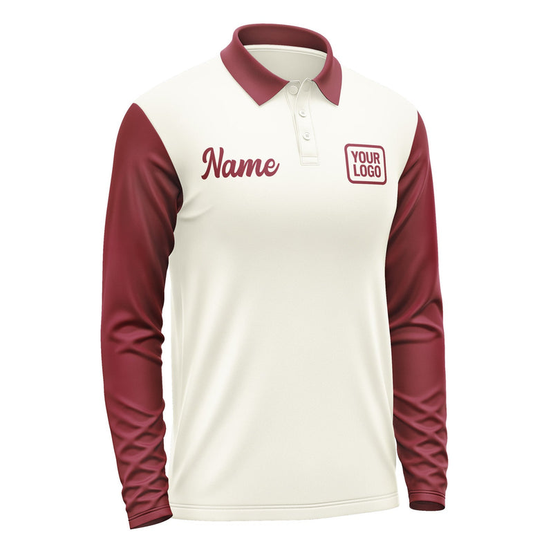 Custom Cream Crimson Red Long Sleeve Polo Shirt Pl031515B115