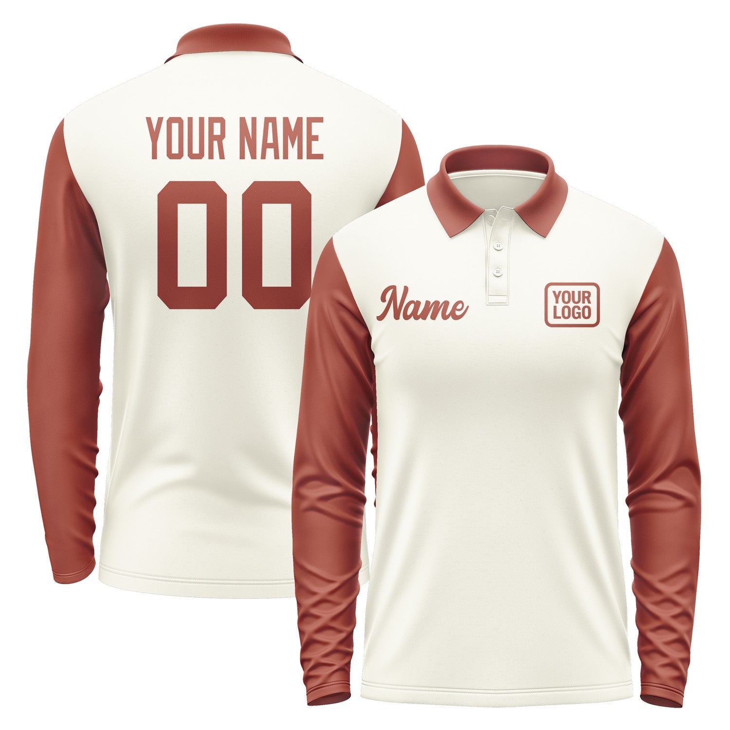 Custom Cream Coral Red Long Sleeve Polo Shirt Pl031616B116