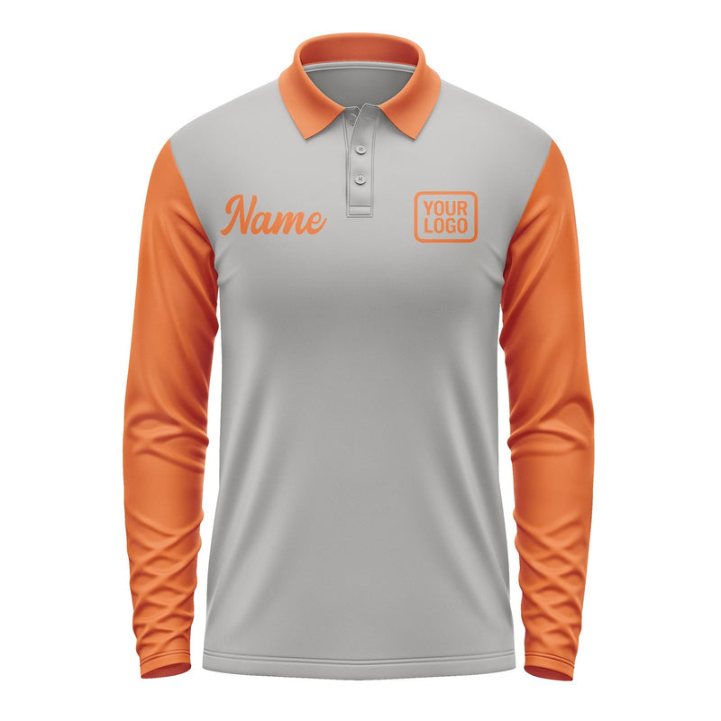 Custom Gray Orange Long Sleeve Polo Shirt Pl042828B128
