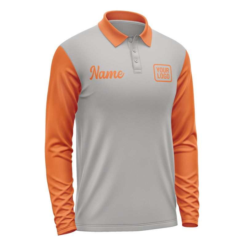 Custom Gray Orange Long Sleeve Polo Shirt Pl042828B128