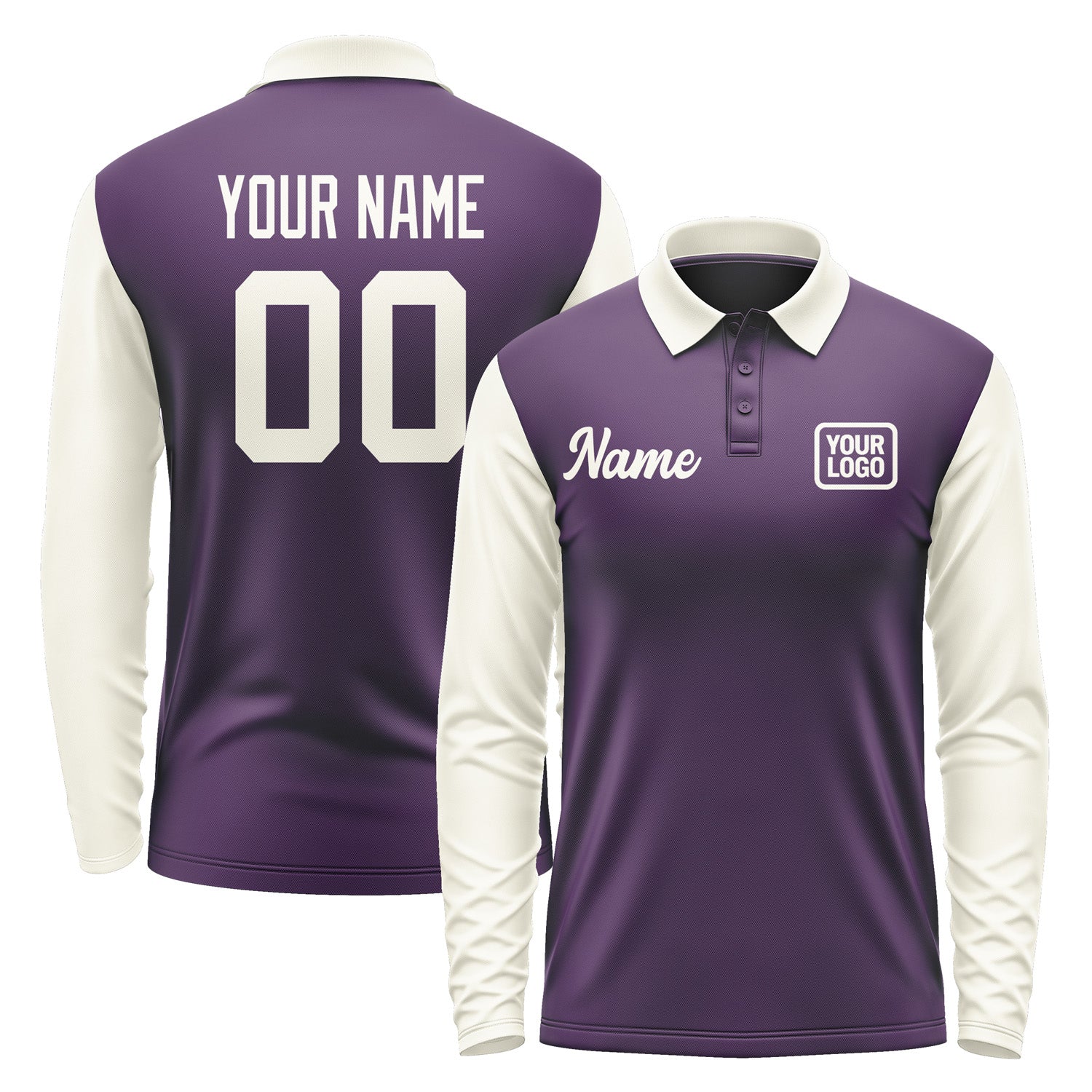 Custom Purple Cream Long Sleeve Polo Shirt Pl070303B103