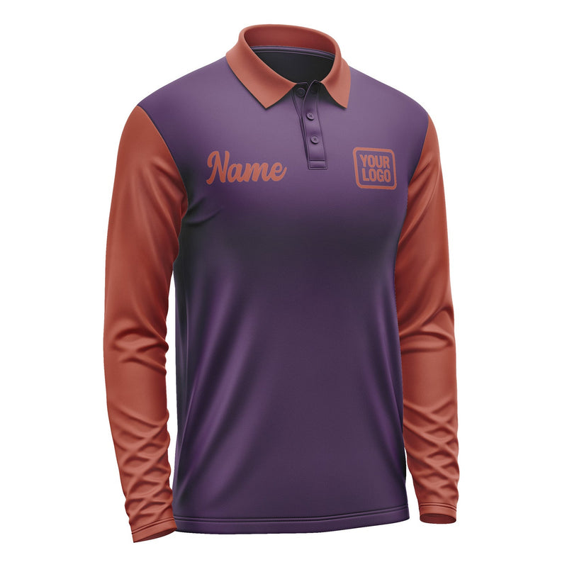 Custom Purple Coral Red Long Sleeve Polo Shirt Pl071616B116