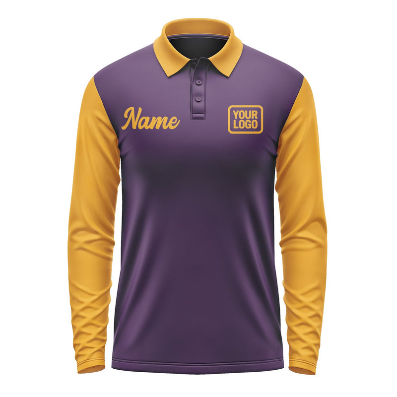 Custom Purple Yellow Long Sleeve Polo Shirt Pl071919B119