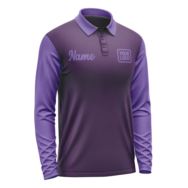 Custom Purple Light Purple Long Sleeve Polo Shirt Pl072323B123