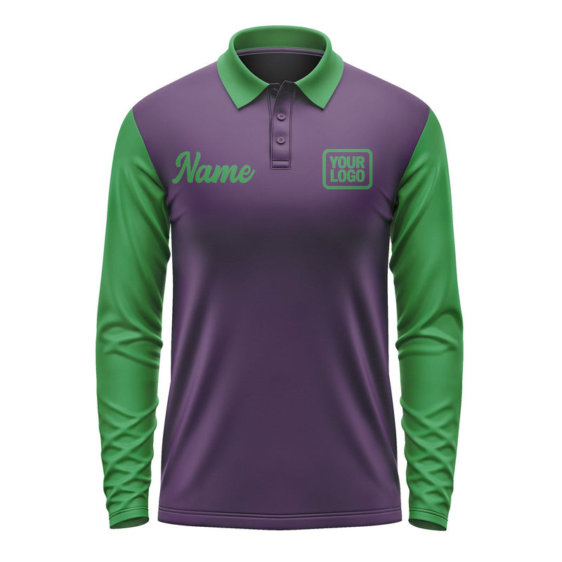 Custom Purple Emerald Green Long Sleeve Polo Shirt Pl072424B124