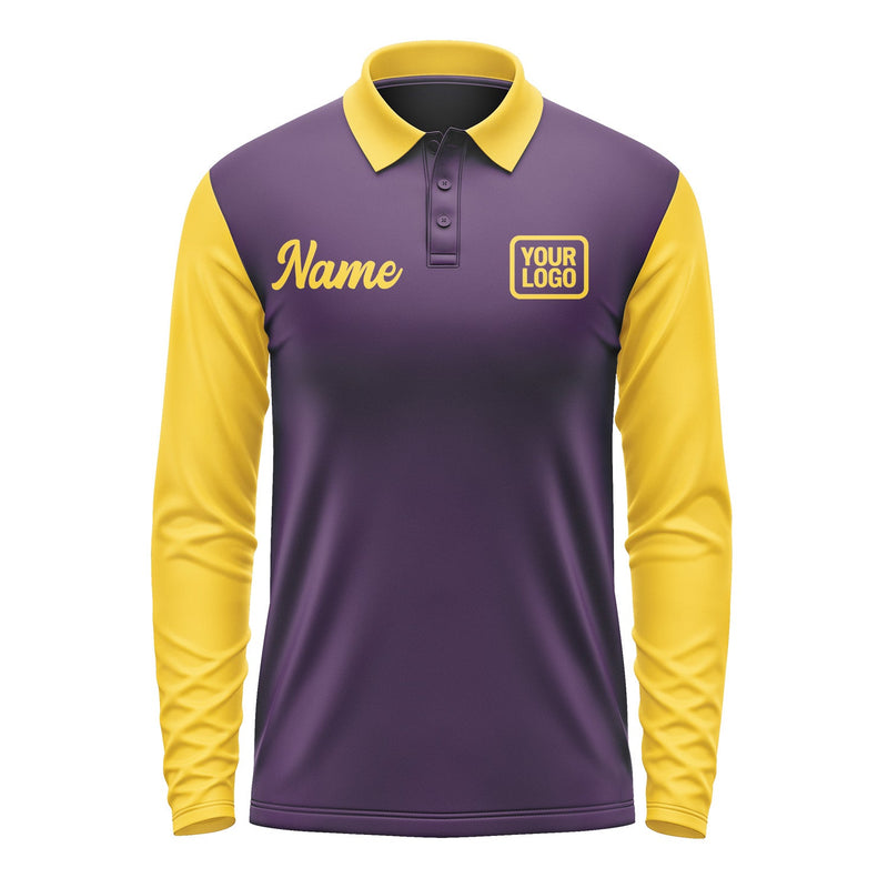 Custom Purple Gold Long Sleeve Polo Shirt Pl073030B130