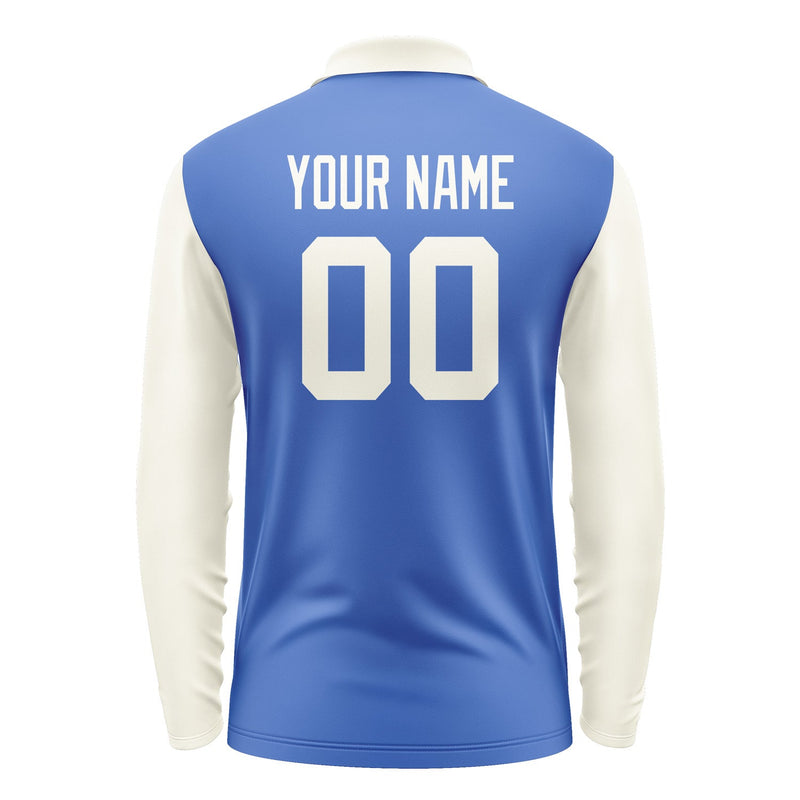 Custom Sky Blue Cream Long Sleeve Polo Shirt Pl090303B103