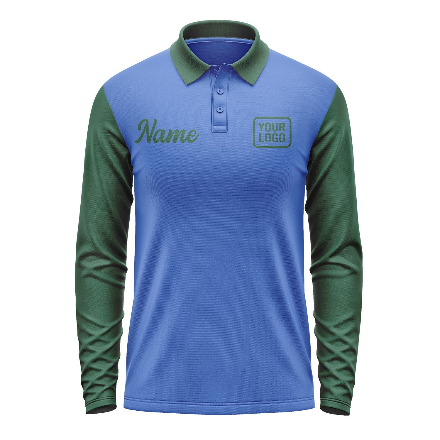 Custom Sky Blue Green Long Sleeve Polo Shirt Pl090505B105