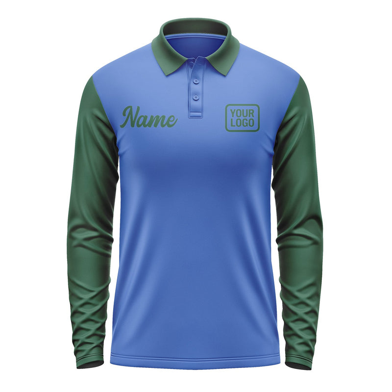 Custom Sky Blue Green Long Sleeve Polo Shirt Pl090505B105