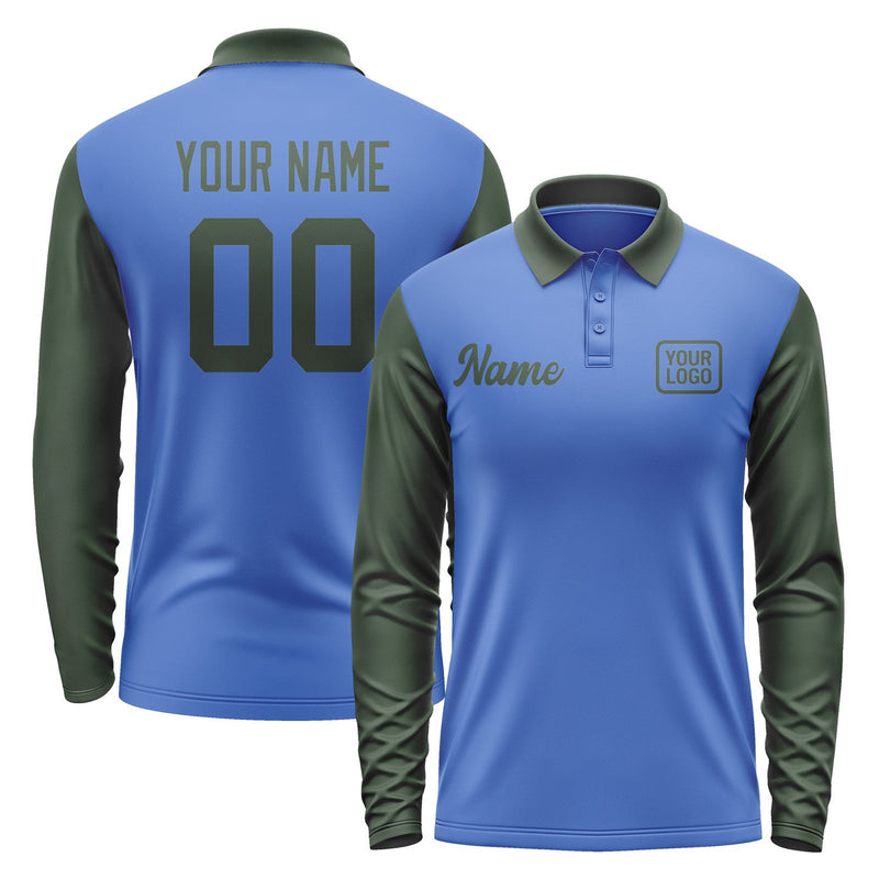 Custom Sky Blue Dark Green Long Sleeve Polo Shirt Pl090606B106