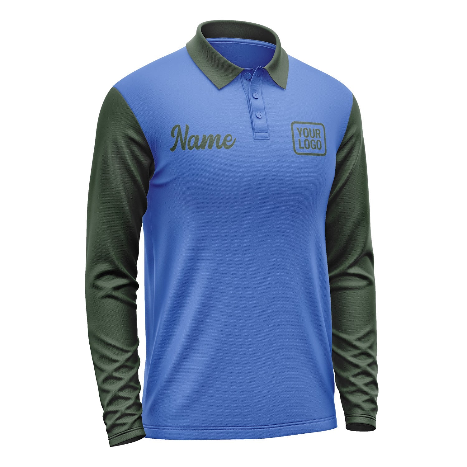 Custom Sky Blue Dark Green Long Sleeve Polo Shirt Pl090606B106