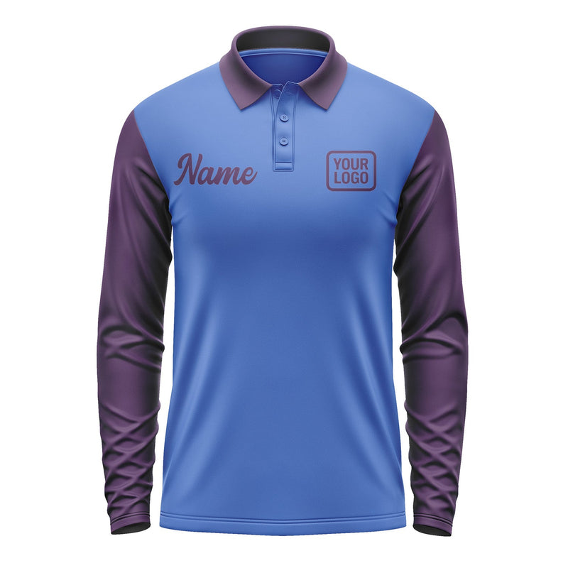 Custom Sky Blue Purple Long Sleeve Polo Shirt Pl090707B107