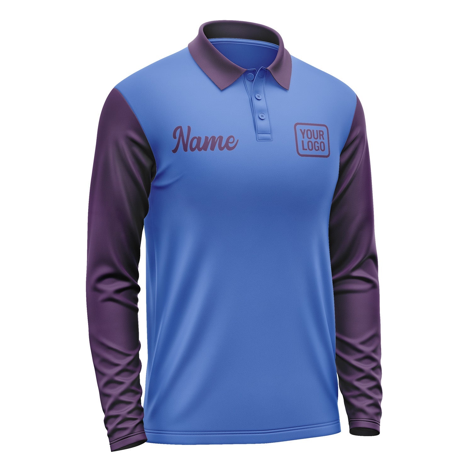 Custom Sky Blue Purple Long Sleeve Polo Shirt Pl090707B107