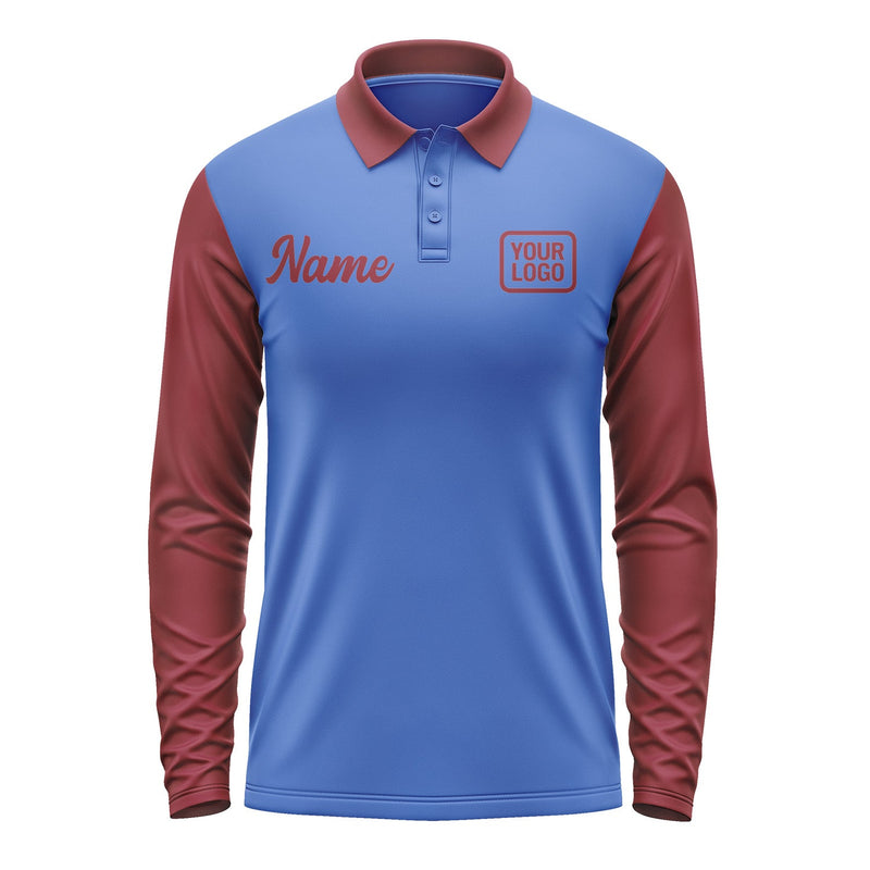Custom Sky Blue Crimson Red Long Sleeve Polo Shirt Pl091515B115